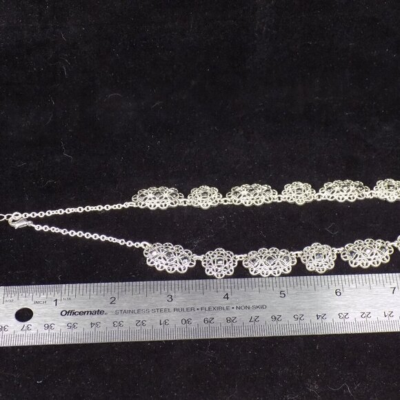 Vintage Crown Trifari Necklace Art Deco Style Textured Filigree Stones 15" +2" - Picture 7 of 11